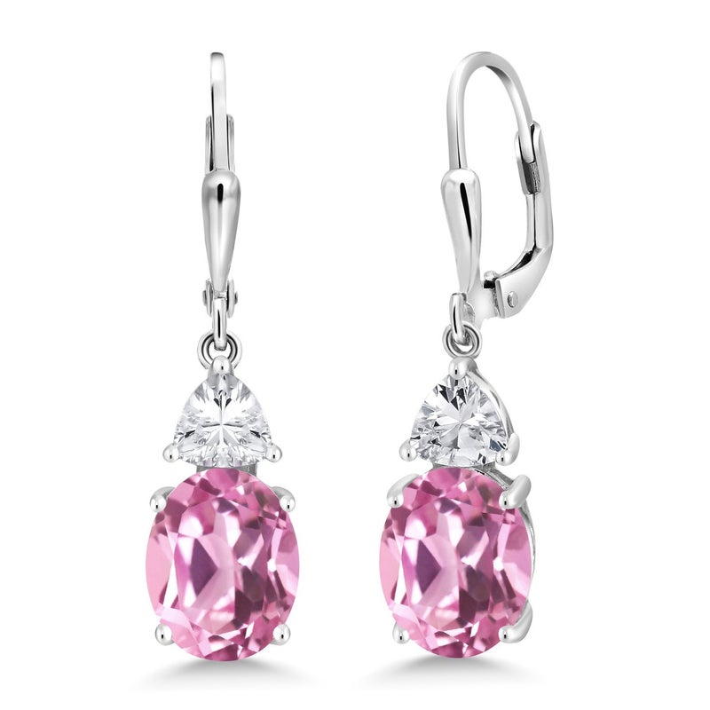 Gem Stone King 4-6 Cttw Leverback Dangle Earrings For Women | Gemstone Birthstone | 925 Sterling Silver | Oval 10X8MM | Trillion 5MM | Elegant Drop Design | Gift for Her Wife Mom - Image 1